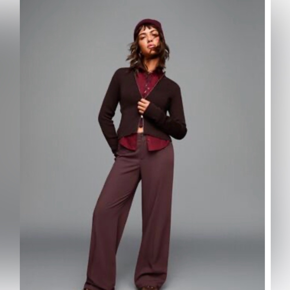 Bershka Maroon Wide-Leg Pants